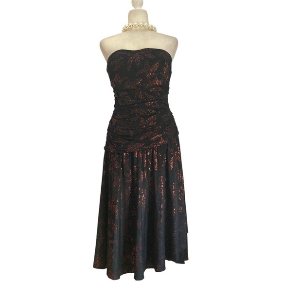 Costantino Strapless Cocktail Dress Shimmer Metallic Midi Made in Italy - Picture 8 of 13